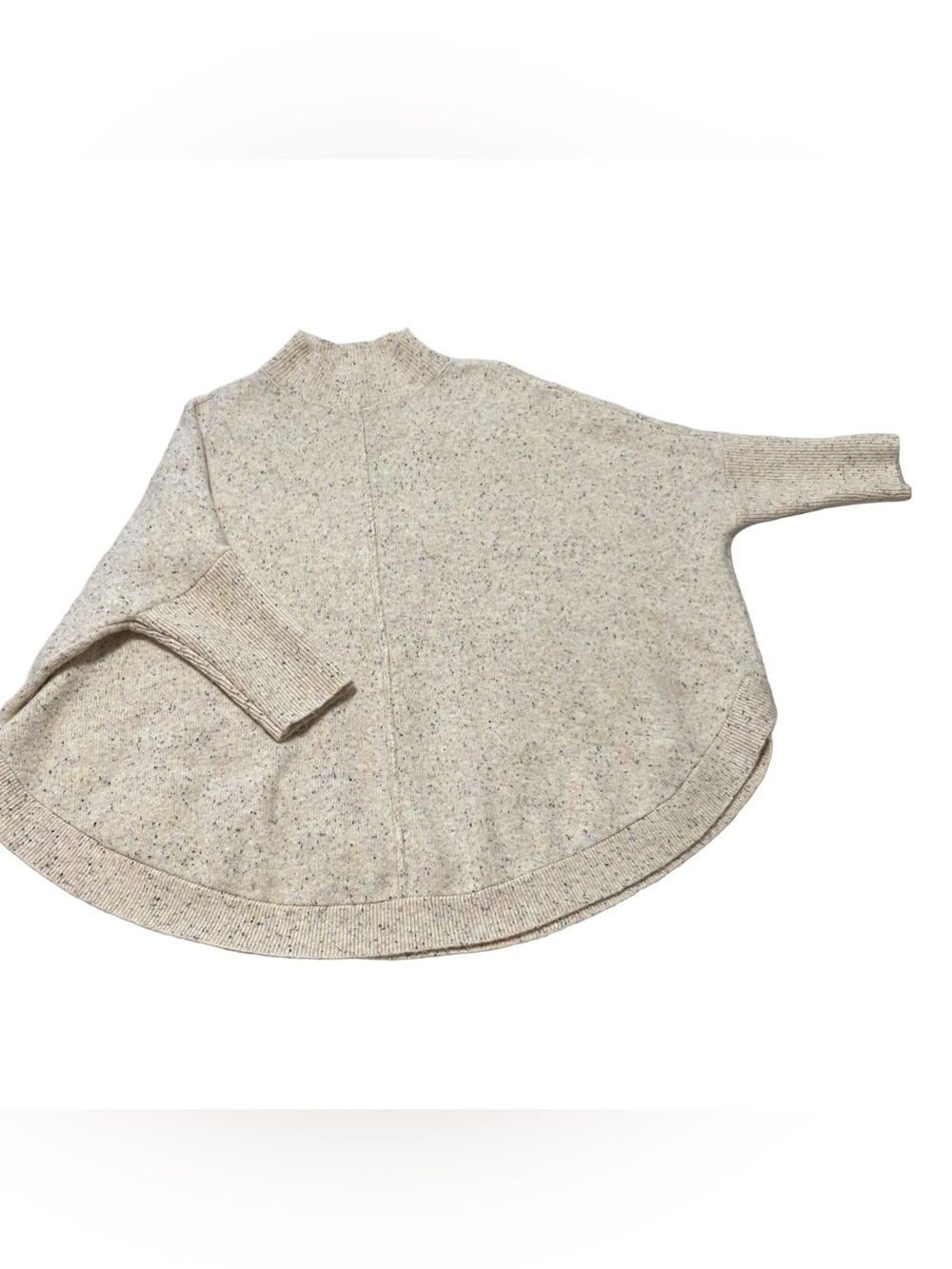 LOFT Oversized Cream Speckled Mock Neck Sweater